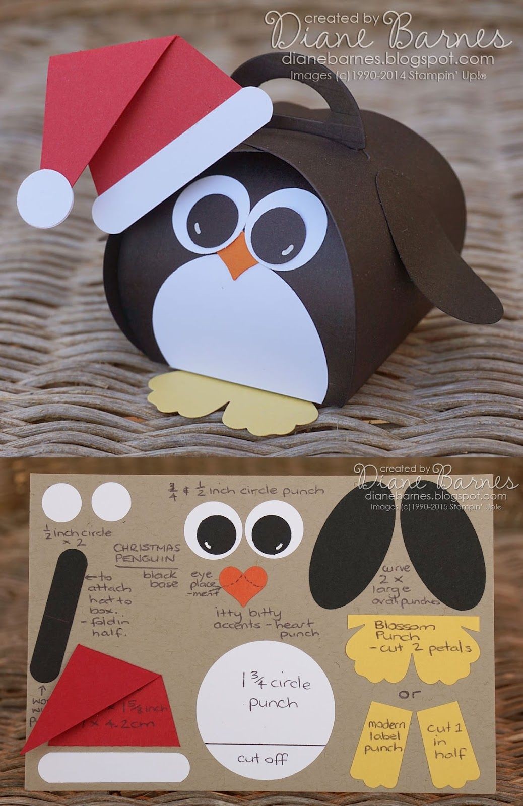 Papercraft Penguin Cute Christmas Penguin Box & Instructions Made with Stampin Up