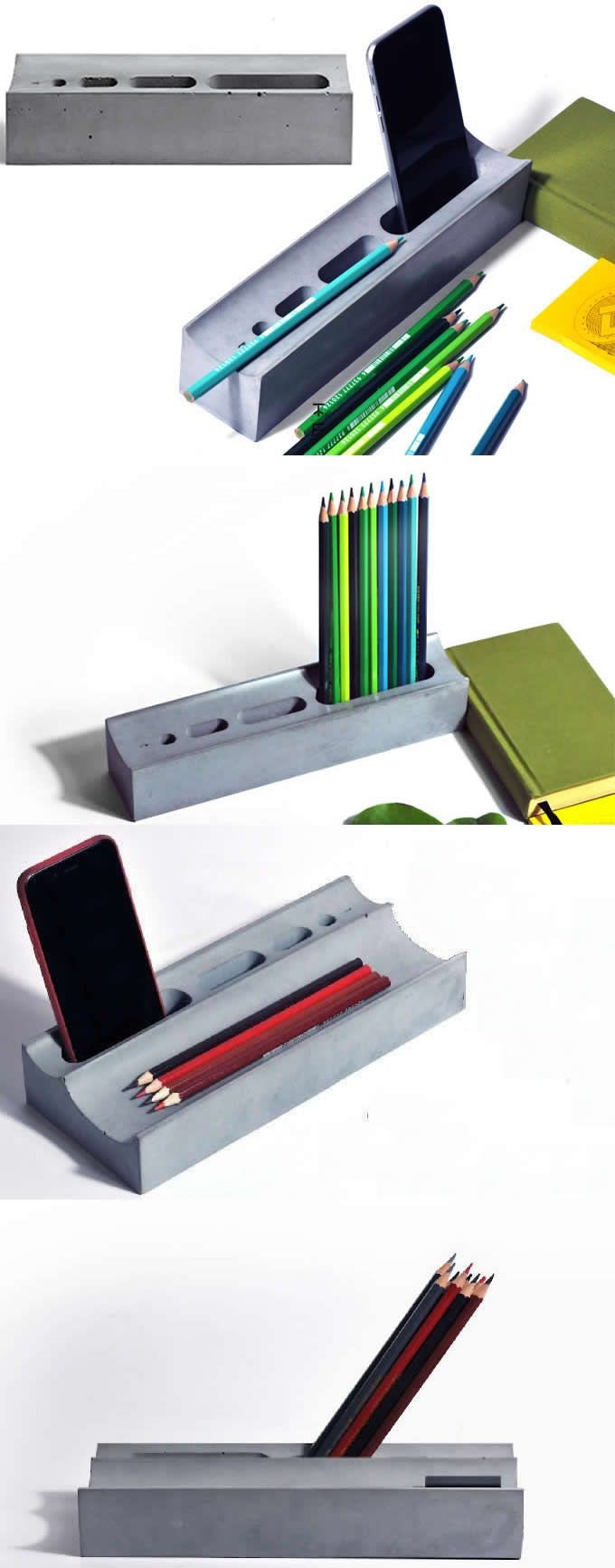 Papercraft Phone Concrete Stationery Fice Desk organizer Phone Stand Holder Pen