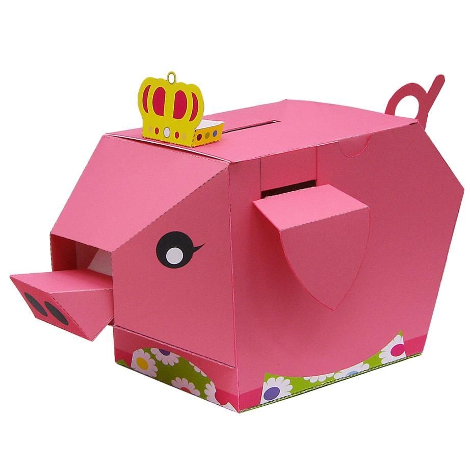 Papercraft Pig Moving Money Box Pig Home and Living Paper Craft Pink Mechanism