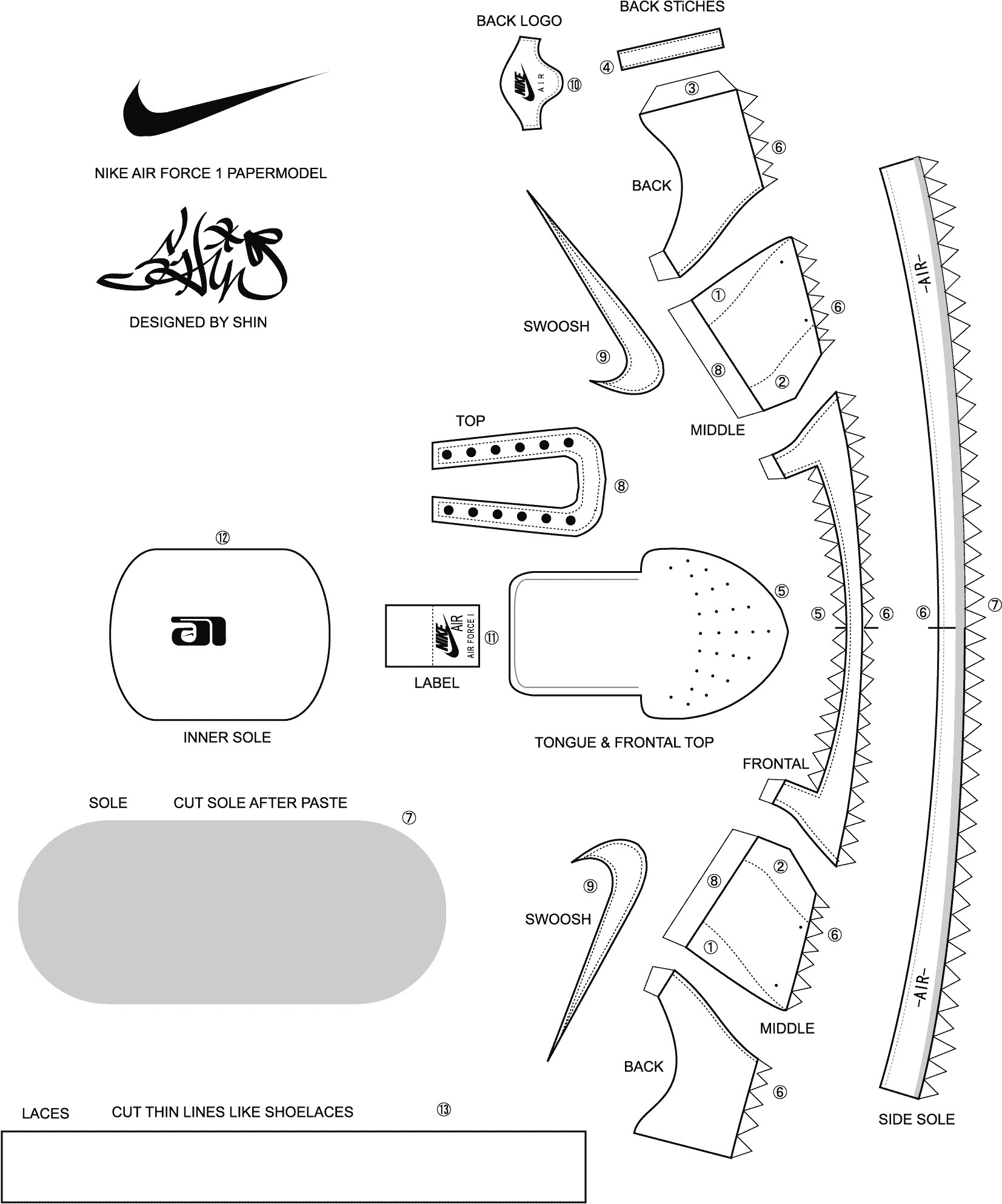 Printable Nike Air Force 1 Template