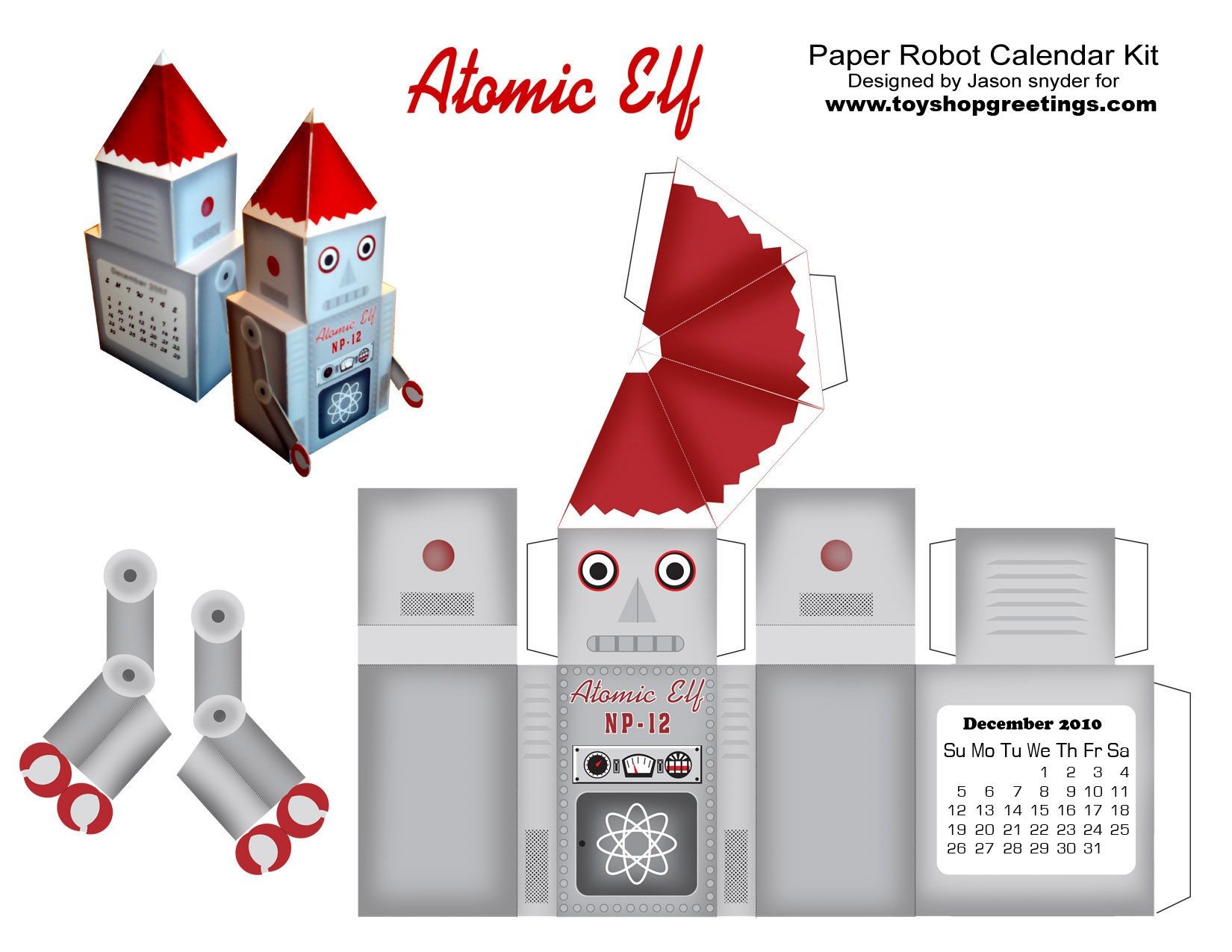 Papercraft town Santa toy Robot Christmas atomic Elf Paper Cutout Papercraft