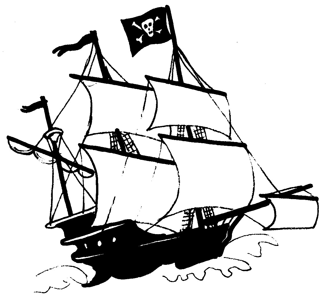 Пиратский корабль черный на белом