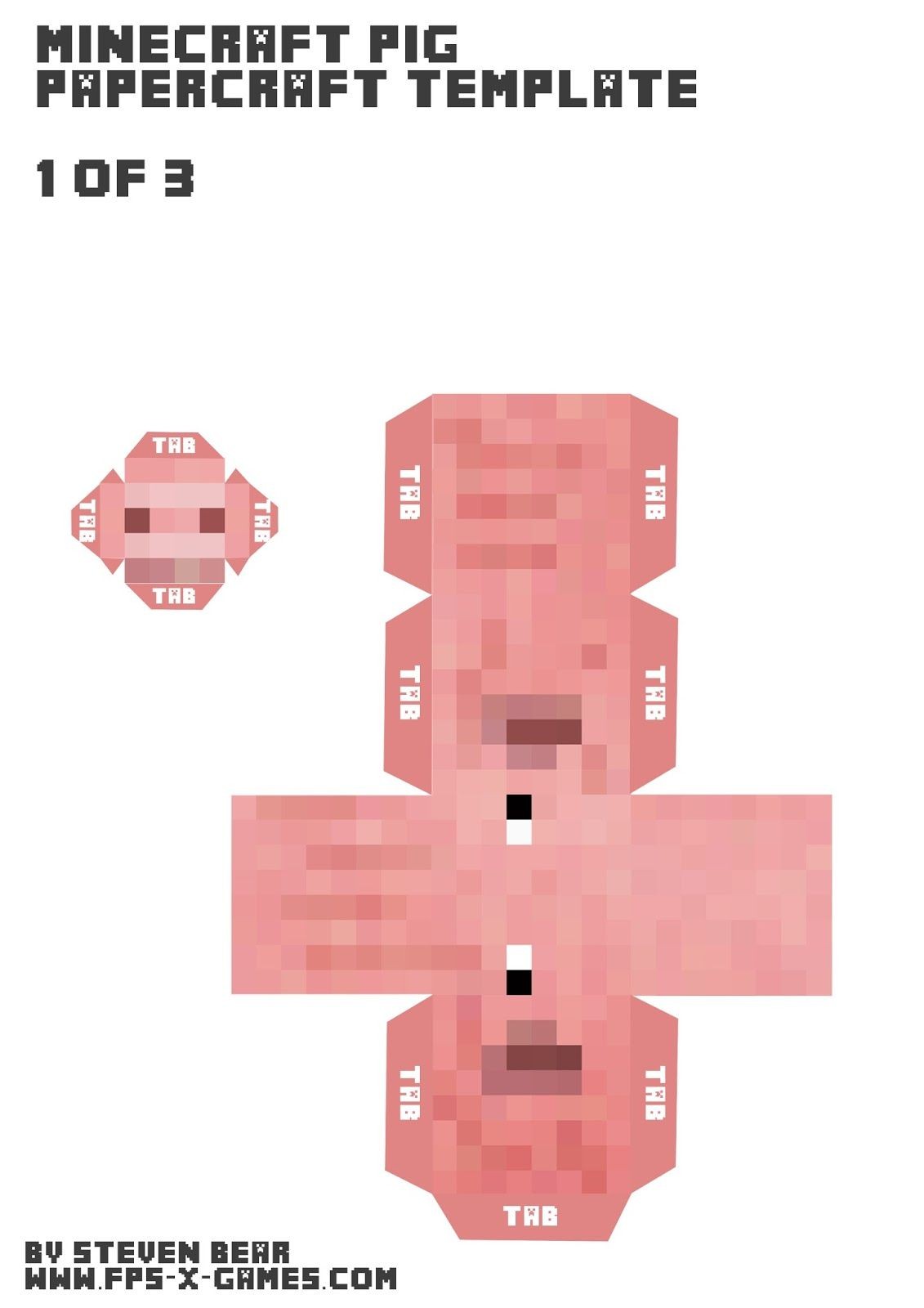 Pixel Papercraft Minecraft Pig Papercraft Template Head 1 Of 3 L
