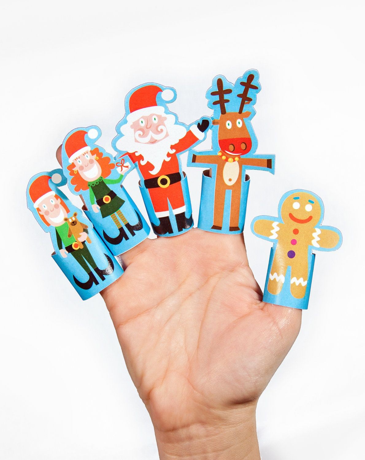 Santa Papercraft Christmas Paper Finger Puppets Printable Pdf toy Diy Craft Kit