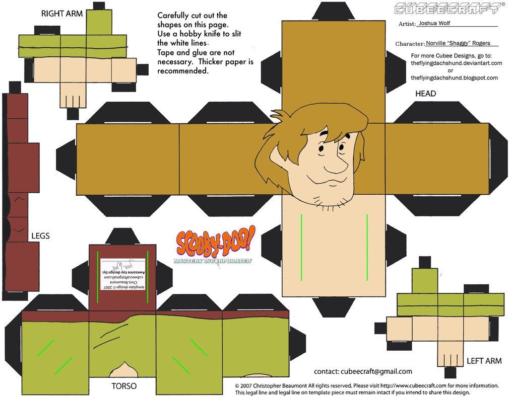 Scooby Doo Papercraft Sd1 Shaggy Rogers Cubee by theflyingdachshund
