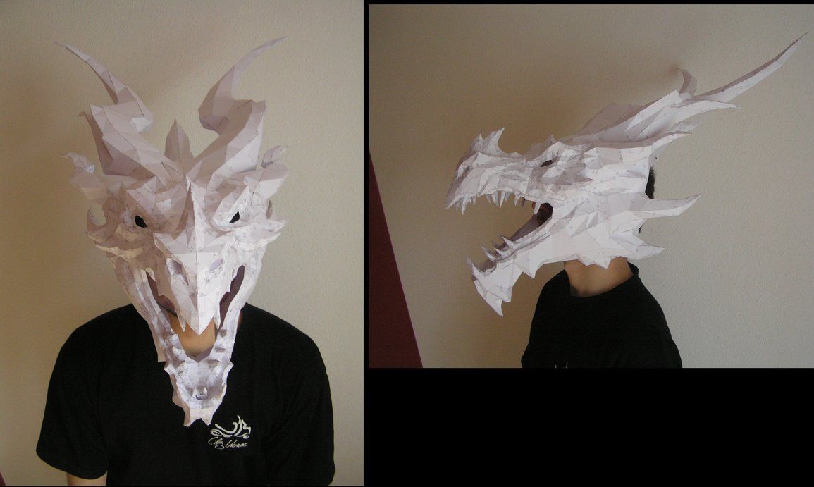 Splicer Mask Papercraft Pepakura Skyrim Alduin Head 3 3 by Distressfasirt