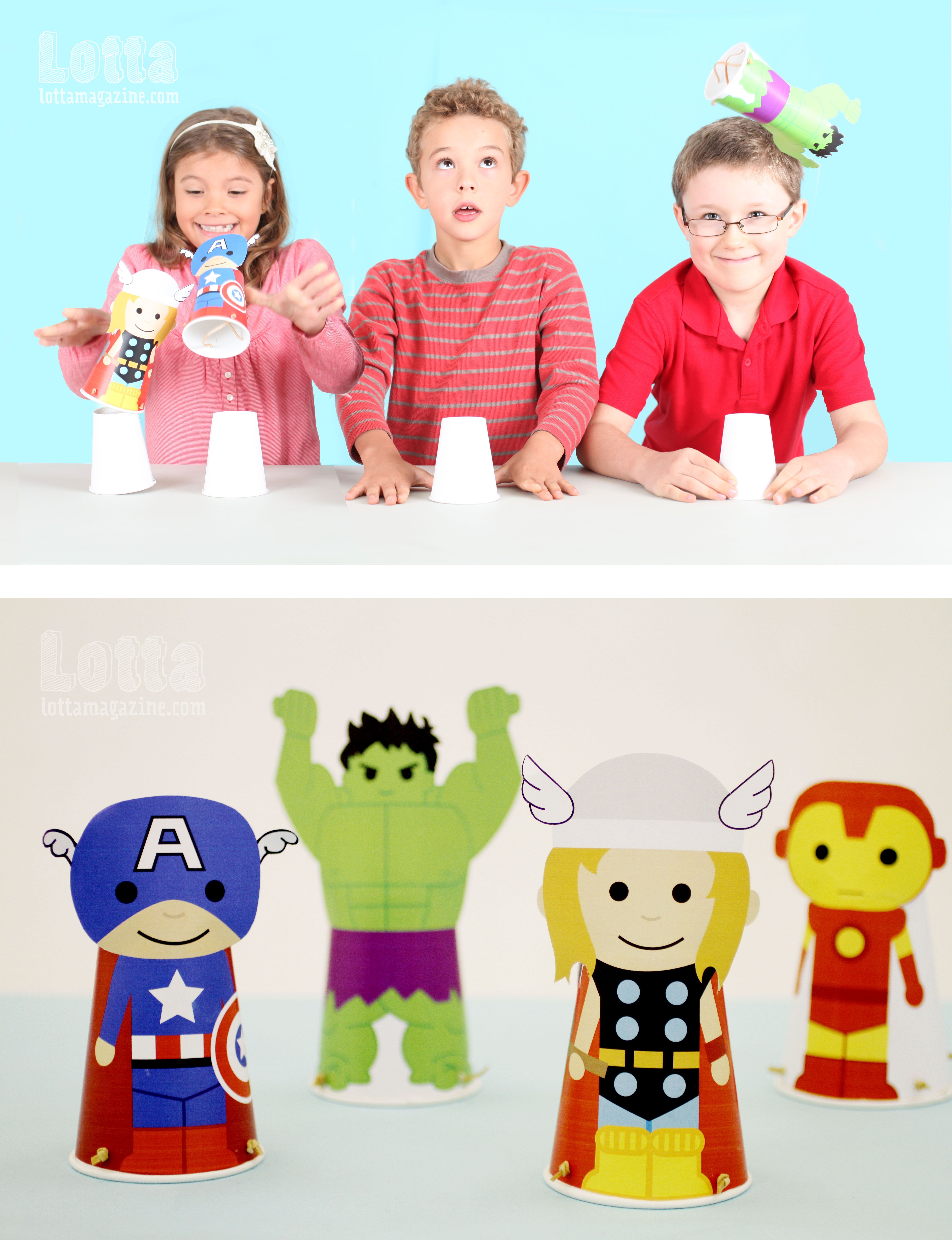 Superhero Papercraft Our Avengers Made From Paper Cups and Rubber Bands Leap and Fly