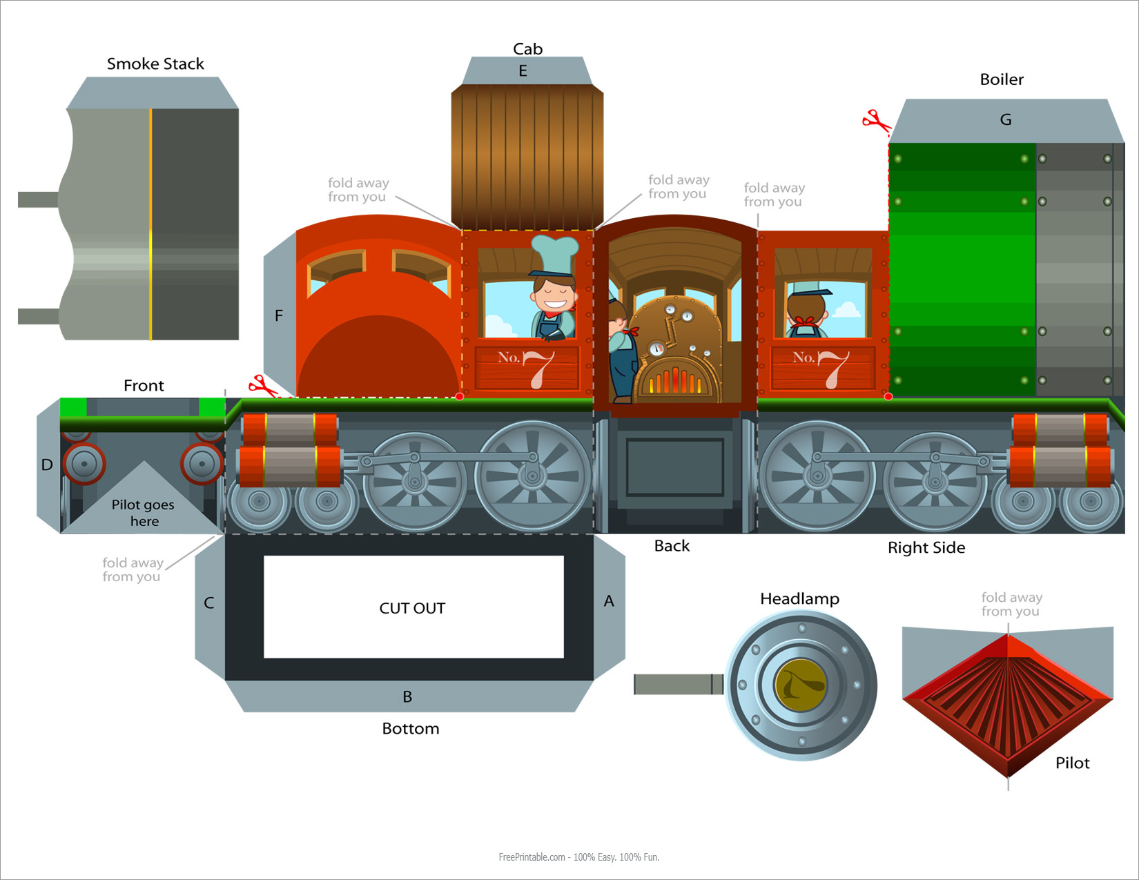 Printable 3D Paper Train Template