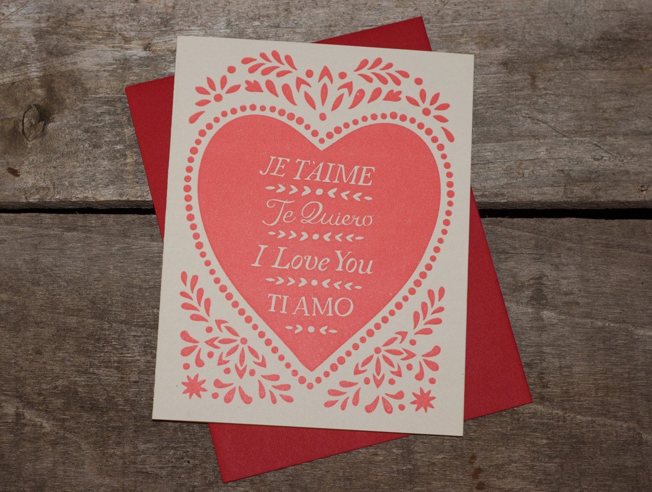 Valentines Papercraft Set Of Five Valentine Cards Je T Aime Letterpress Greeting Cards