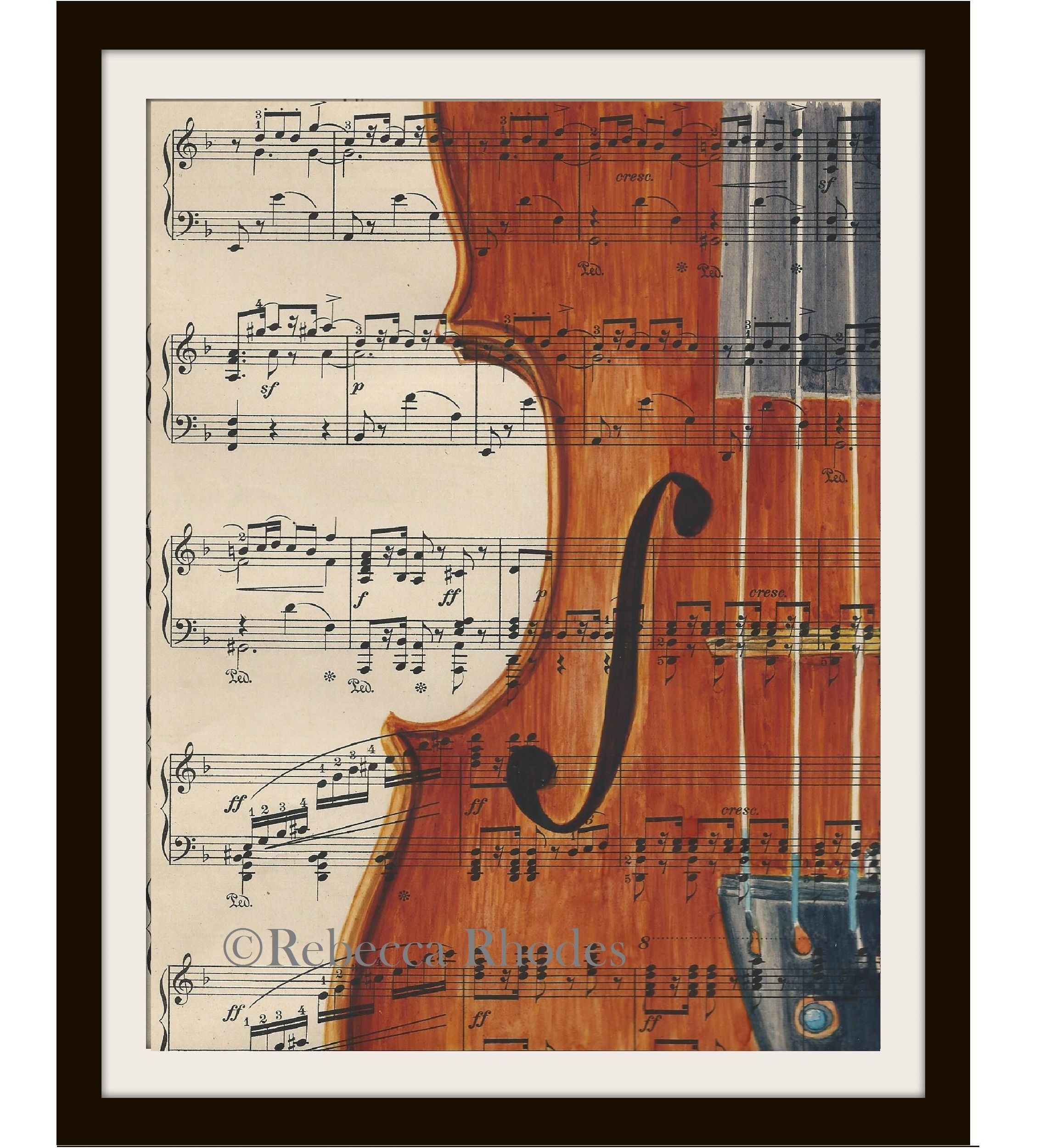 Violin Papercraft Violin Painting On Vintage Sheet Music